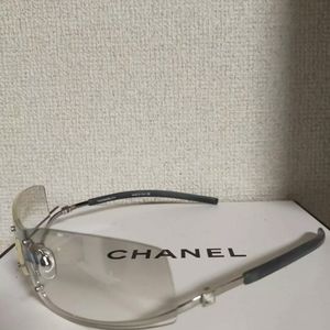CHANEL Gray Silver Rhinestone Half Rimless Sunglasses 4066-B Authenic